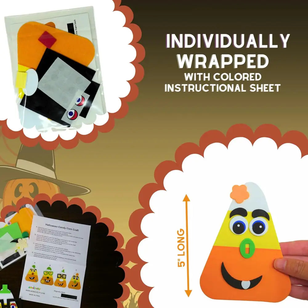 4Eโs Novelty 12 Pack Halloween Candy Corn Magnet Craft Kit โ Goofy Foam Crafts for Kids Party Favors - Arts & Crafts