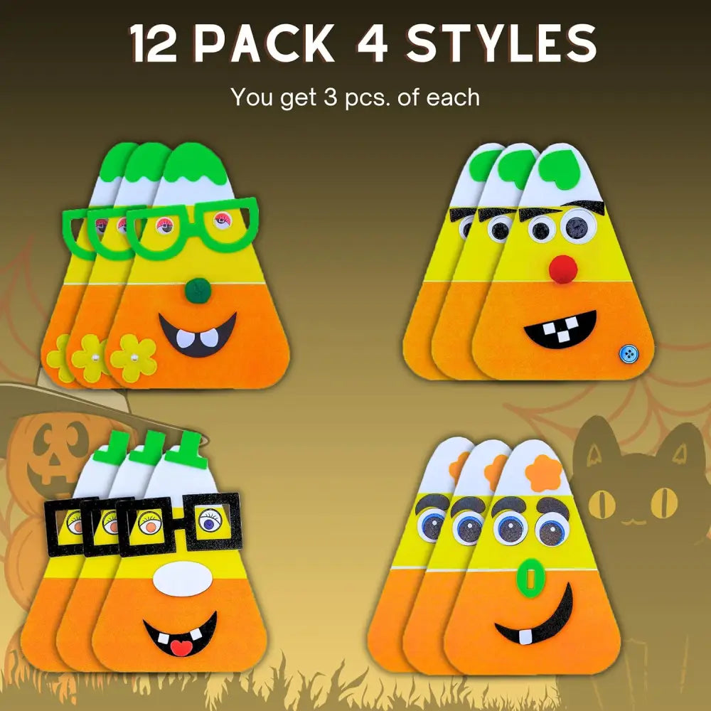 4Eโs Novelty 12 Pack Halloween Candy Corn Magnet Craft Kit โ Goofy Foam Crafts for Kids Party Favors - Arts & Crafts