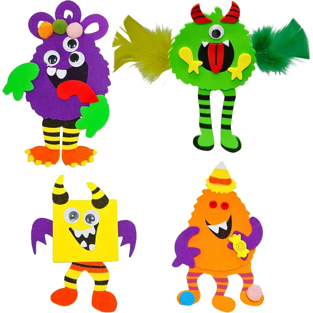 4E’s Novelty 12 Pack Halloween Silly Monster Craft Kit – Foam Magnet Crafts for Kids Ages 3 + Party Fun