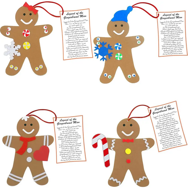 4E’s Novelty 12 Pack Legend of Gingerbread Man Ornament Craft - Foam Christmas Ornaments Set for Ages 4-12 DIY