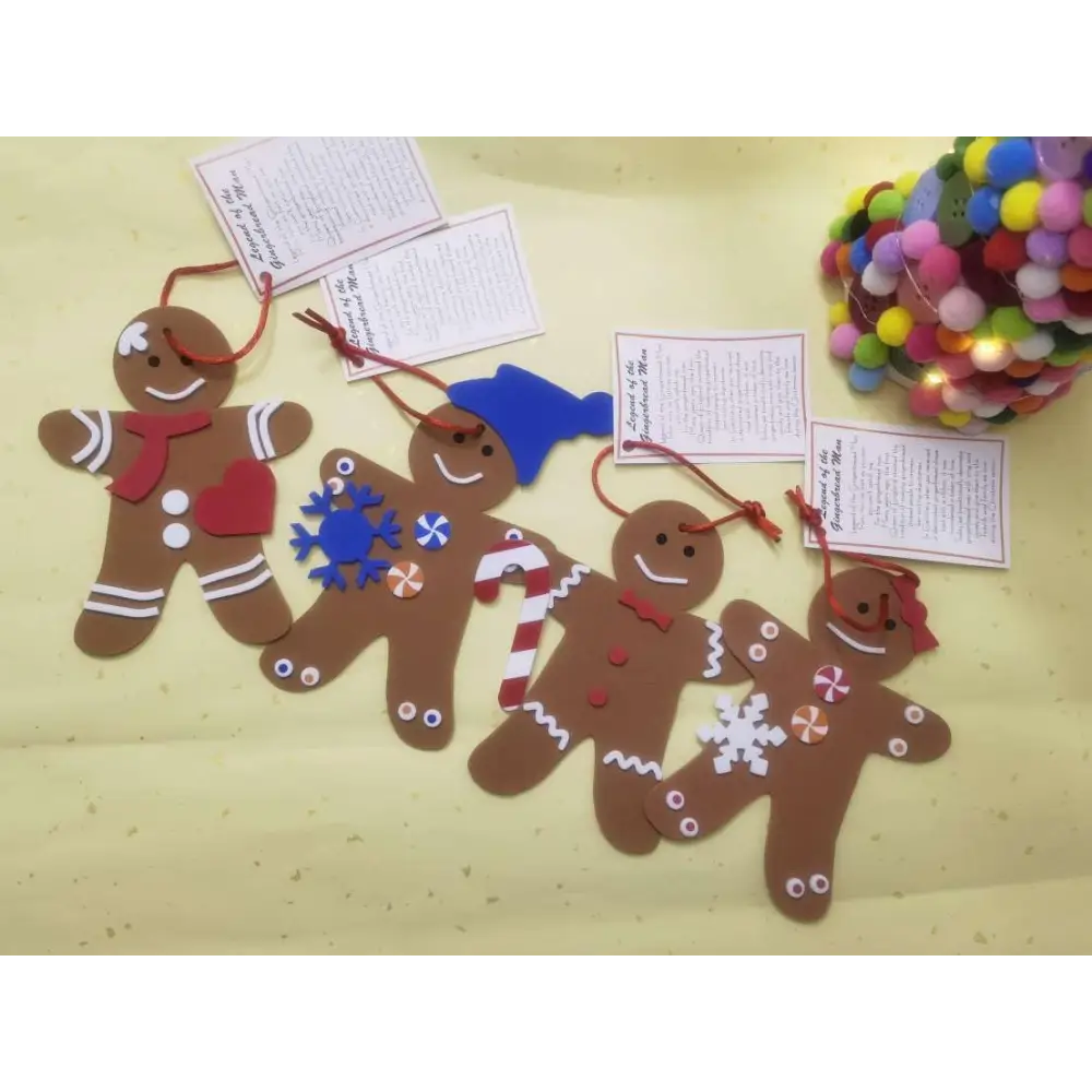 4E’s Novelty 12 Pack Legend of Gingerbread Man Ornament Craft - Foam Christmas Ornaments Set for Ages 4-12 DIY