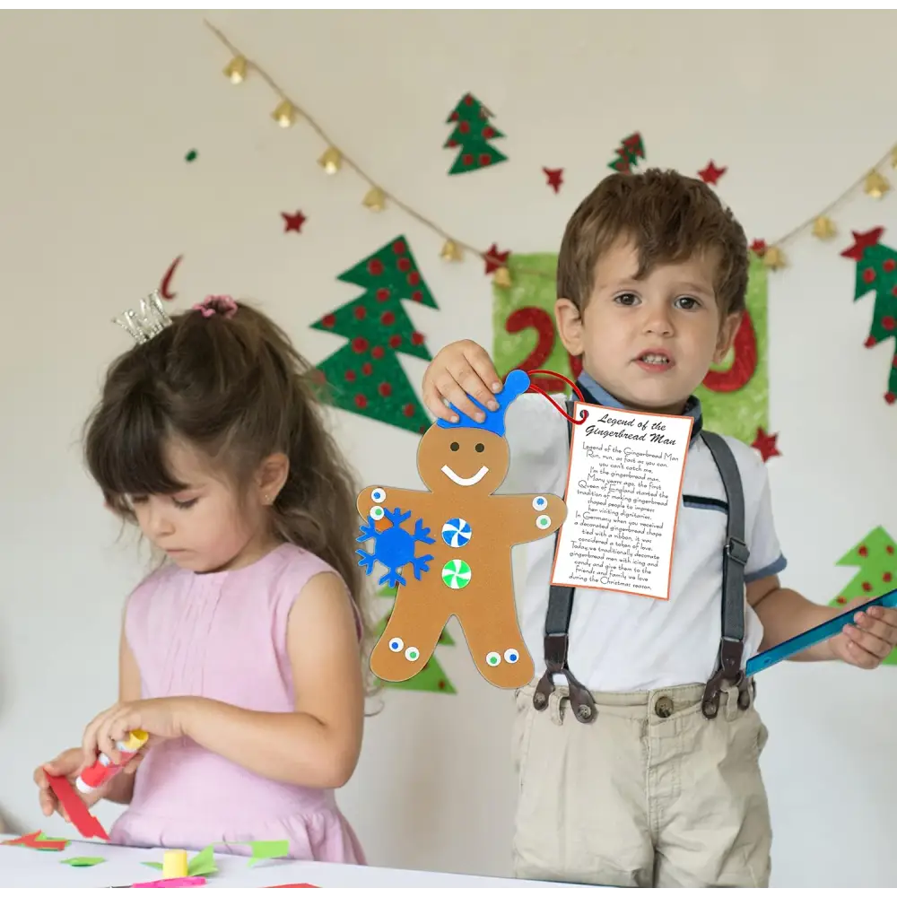 4E’s Novelty 12 Pack Legend of Gingerbread Man Ornament Craft - Foam Christmas Ornaments Set for Ages 4-12 DIY