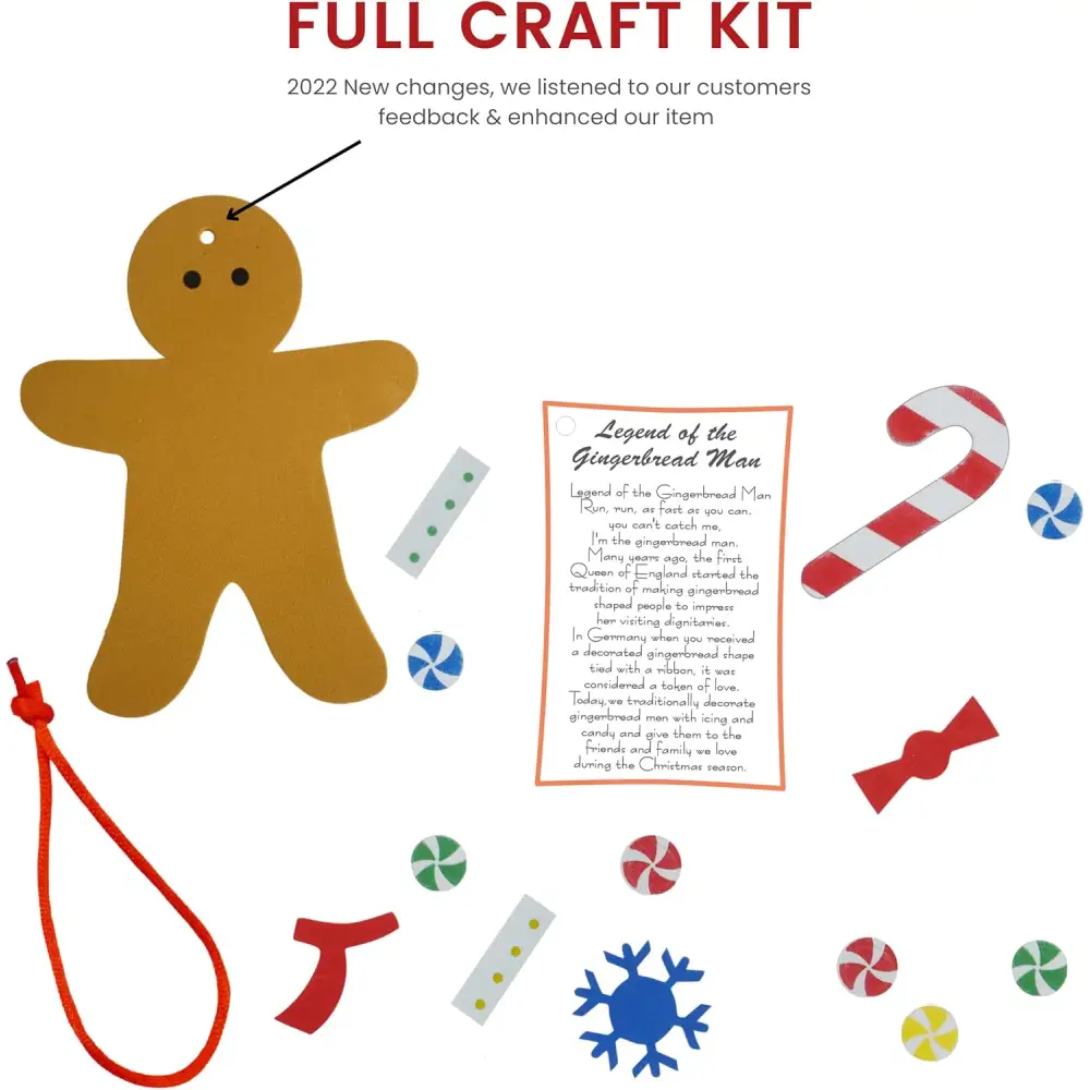 4E’s Novelty 12 Pack Legend of Gingerbread Man Ornament Craft - Foam Christmas Ornaments Set for Ages 4-12 DIY