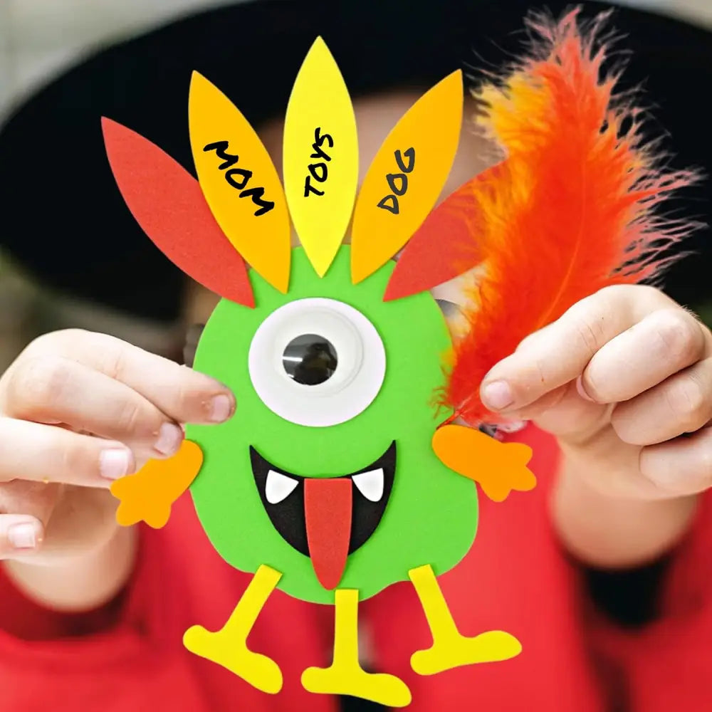 4E’s Novelty 12-Pack Monster Turkey Crafts for Kids – Fun Thanksgiving Activity Kit for Ages 4-12