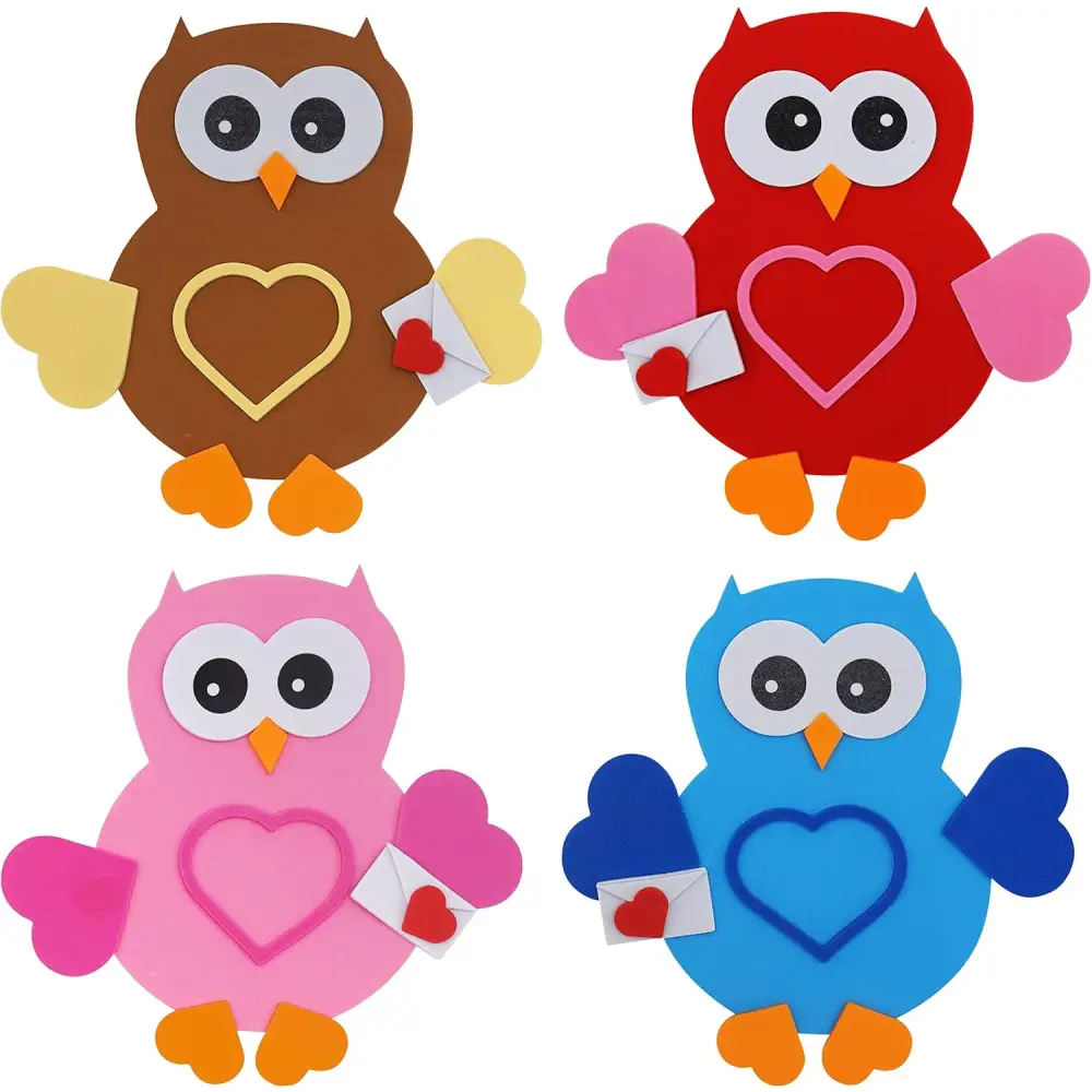 4Eโs Novelty 12-Pack Owl Magnet Valentine Crafts โ Fun DIY Foam Crafts for Kidsโ Classroom