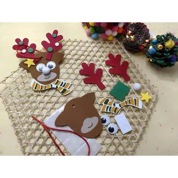 4E’s Novelty 12 Pack Reindeer Face Foam Craft Kit - Updated Edition DIY Reindeer Ornament Craft Christmas Crafts
