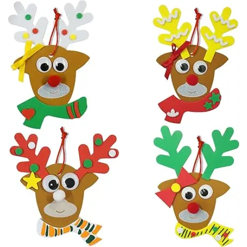 4E’s Novelty 12 Pack Reindeer Face Foam Craft Kit - Updated Edition DIY Reindeer Ornament Craft Christmas Crafts