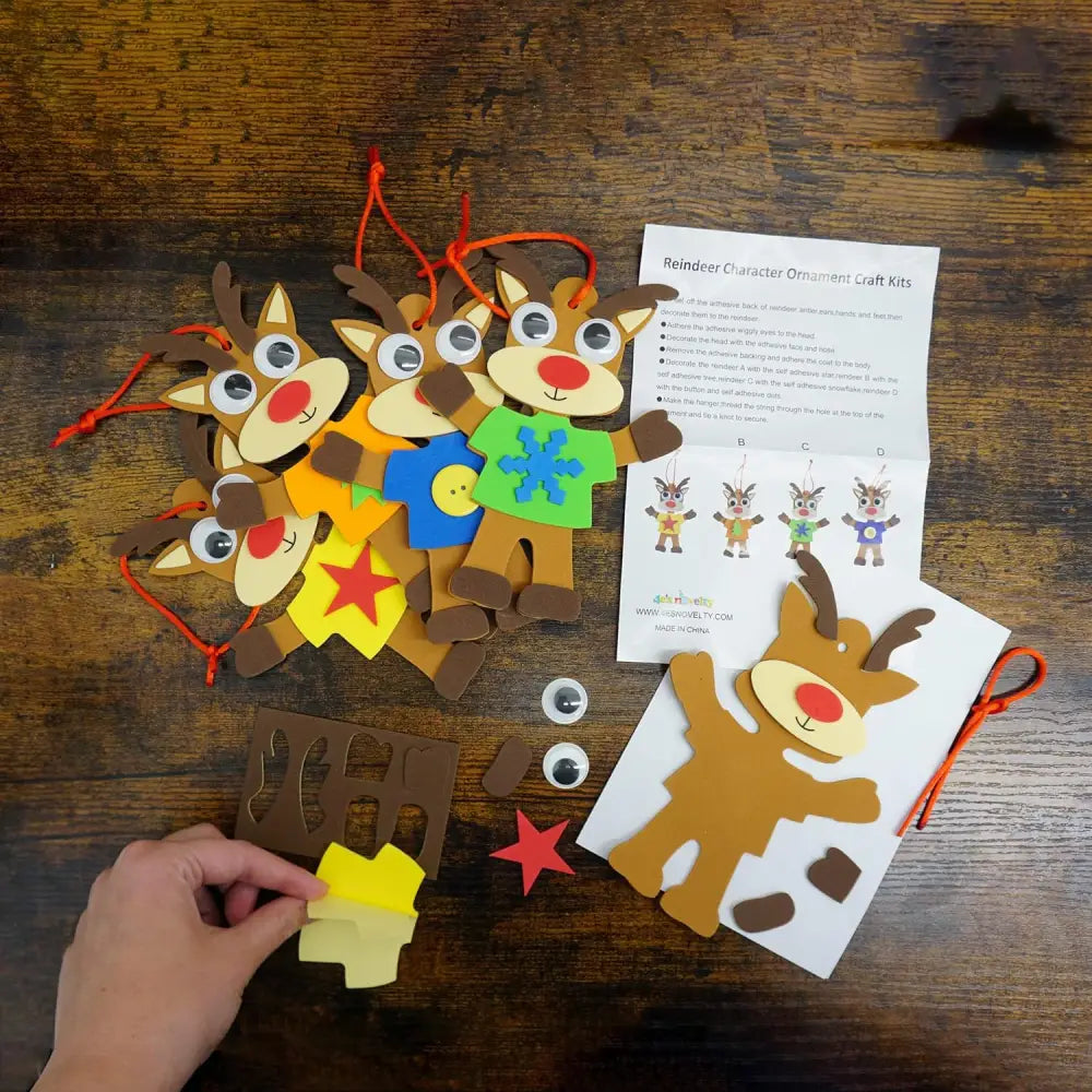 4E’s Novelty 12 Pack Reindeer Foam Craft Kit - Easy DIY Reindeer Ornament Craft Christmas Crafts for Kids 4-12