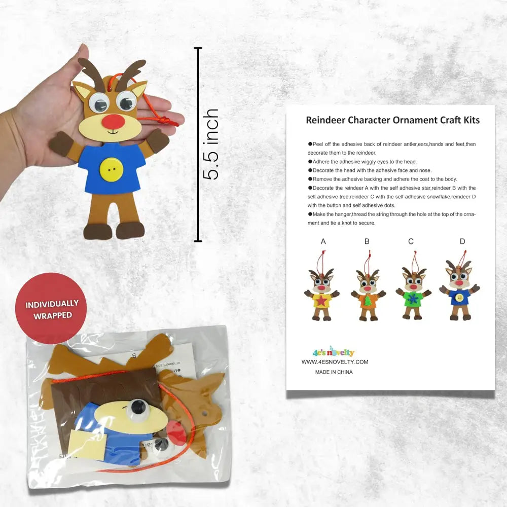4E’s Novelty 12 Pack Reindeer Foam Craft Kit - Easy DIY Reindeer Ornament Craft Christmas Crafts for Kids 4-12