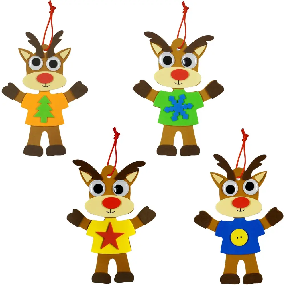 4E’s Novelty 12 Pack Reindeer Foam Craft Kit - Easy DIY Reindeer Ornament Craft Christmas Crafts for Kids 4-12