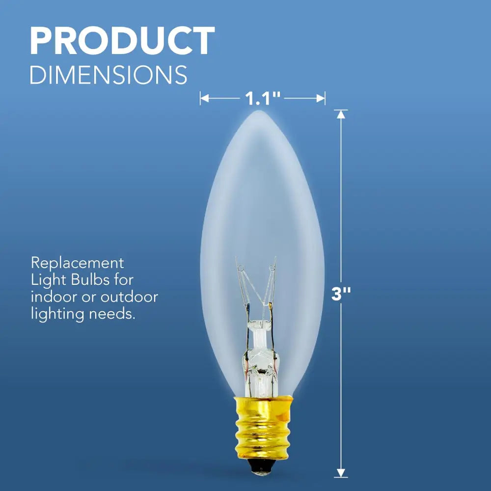 4E’s Novelty 12 Pack Replacement Light Bulbs E12 120V 7W - Clear Torpedo Tip for C7 & Candelabra Light Bulbs