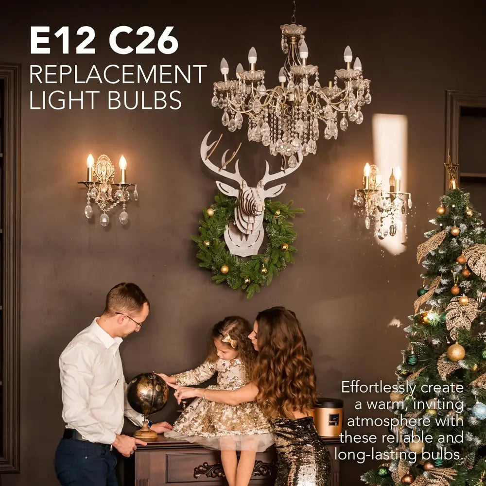 4E’s Novelty 12 Pack Replacement Light Bulbs E12 120V 7W - Clear Torpedo Tip for C7 & Candelabra Light Bulbs