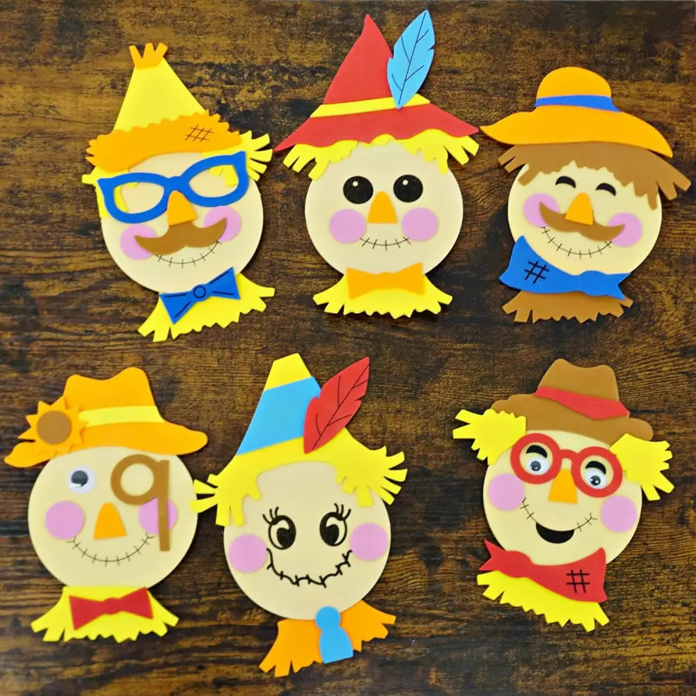 4Eโs Novelty 12 Pack Scarecrow Crafts for Kids - Fun Fall Crafts for Kids Bulk with Self Adhesive Scarecrow Face