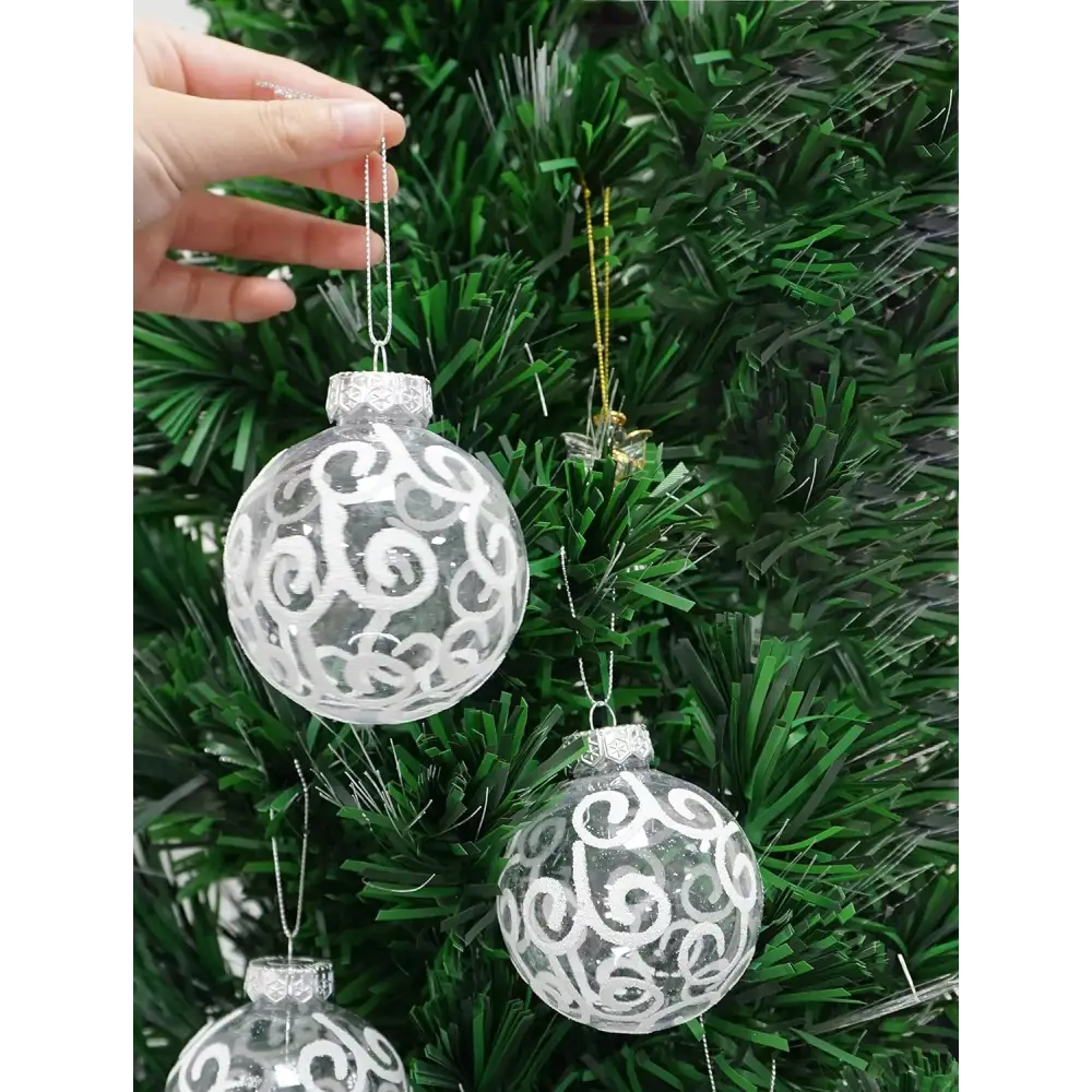 4E’s Novelty 12 Pack Shatterproof White Christmas Ball Ornaments - White Swirl Christmas Balls 3.15’’/80mm Large
