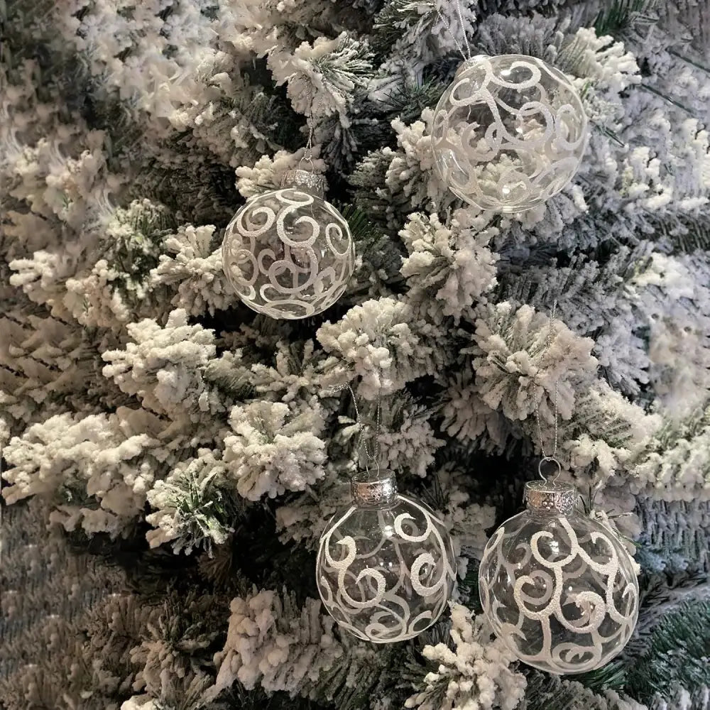 4E’s Novelty 12 Pack Shatterproof White Christmas Ball Ornaments - White Swirl Christmas Balls 3.15’’/80mm Large