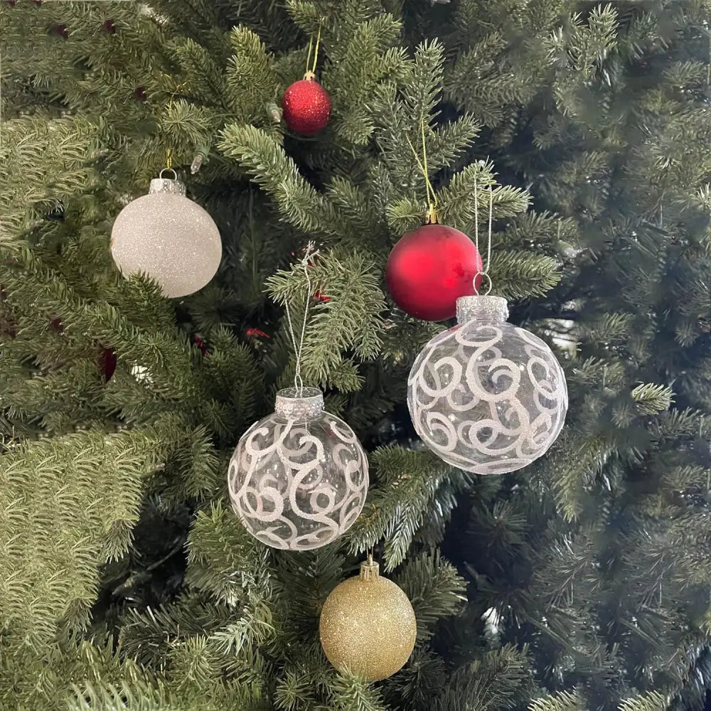 4E’s Novelty 12 Pack Shatterproof White Christmas Ball Ornaments - White Swirl Christmas Balls 3.15’’/80mm Large