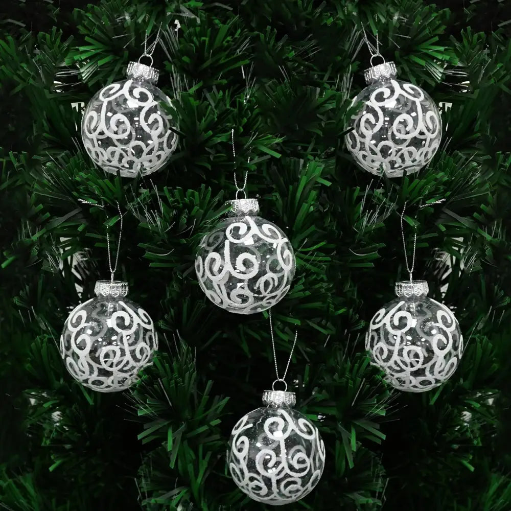 4E’s Novelty 12 Pack Shatterproof White Christmas Ball Ornaments - White Swirl Christmas Balls 3.15’’/80mm Large
