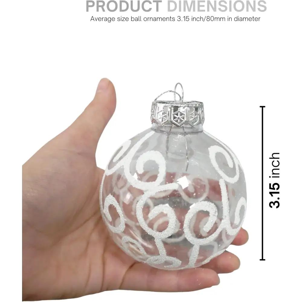 4E’s Novelty 12 Pack Shatterproof White Christmas Ball Ornaments - White Swirl Christmas Balls 3.15’’/80mm Large
