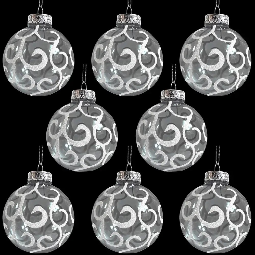 4E’s Novelty 12 Pack Shatterproof White Christmas Ball Ornaments - White Swirl Christmas Balls 3.15’’/80mm Large
