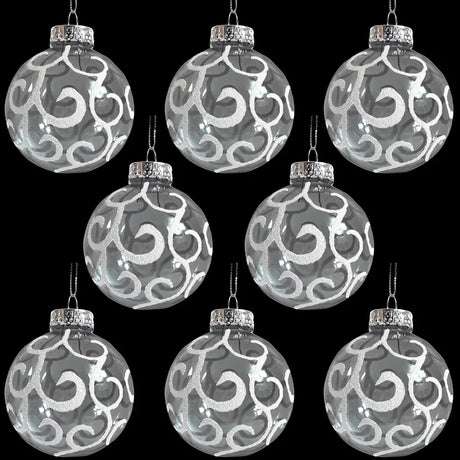 4E’s Novelty 12 Pack Shatterproof White Christmas Ball Ornaments - White Swirl Christmas Balls 3.15’’/80mm Large