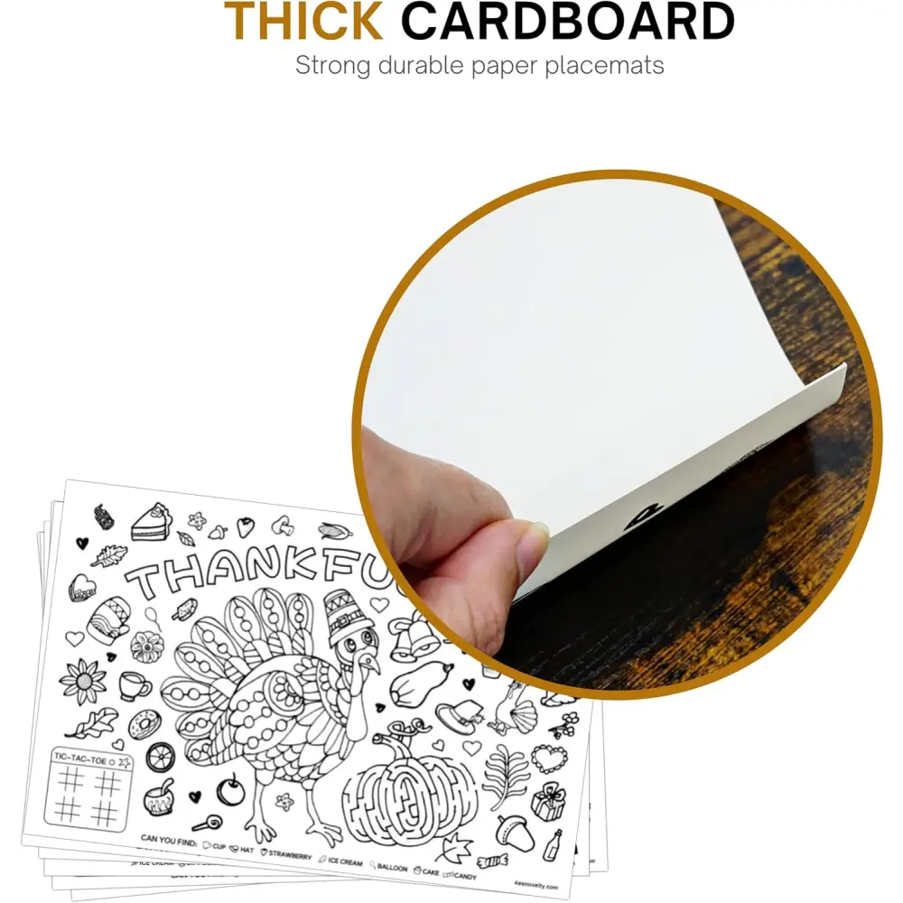 4E’s Novelty 12 Pack Thanksgiving Placemat Activity for Kids & Adults - Perfect Disposable Paper Placemats 11x17 Fall