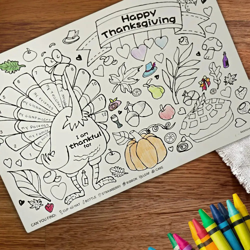 4E’s Novelty 12 Pack Thanksgiving Placemat Activity for Kids & Adults - Perfect Disposable Paper Placemats 11x17 Fall