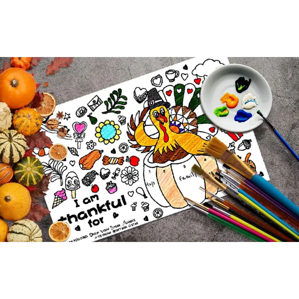 4E’s Novelty 12 Pack Thanksgiving Placemat Activity for Kids & Adults - Perfect Disposable Paper Placemats 11x17 Fall