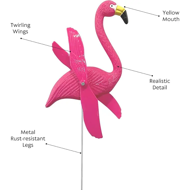 4E's Novelty 12 pack of pink flamingo lawn decorations with movable wings and stakes, ideal for adding a tropical vibe to your yard.