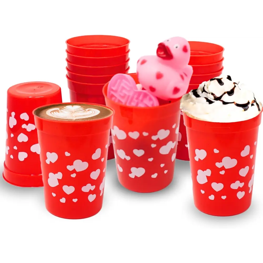 4E’s Novelty 12-Pack Valentine Reusable Cups – BPA-Free 8oz Kids’ Party Favors for Classroom
