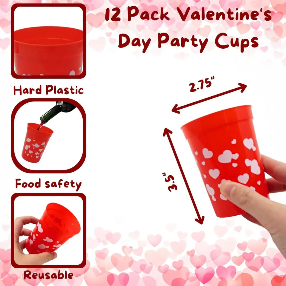 4E’s Novelty 12-Pack Valentine Reusable Cups – BPA-Free 8oz Kids’ Party Favors for Classroom