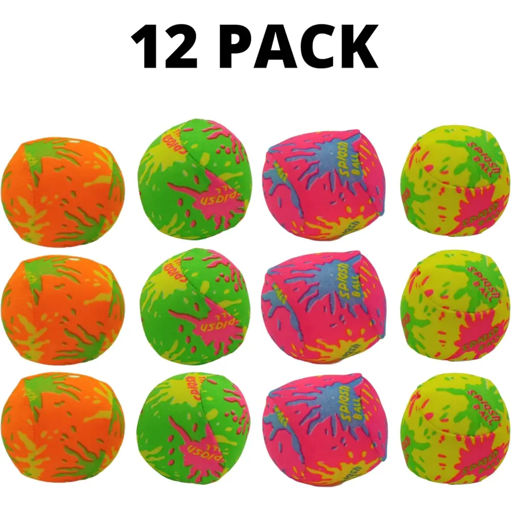 4E’s Novelty 12 Pack Water Bomb Splash Balls – 2’’ Sponge Balls for Pool Party Kids