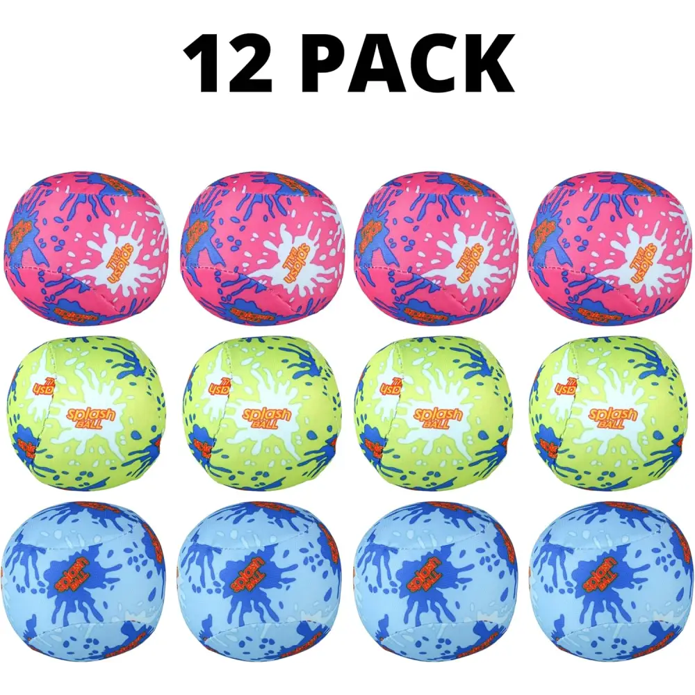 4E’s Novelty 12 Pack Water Bomb Splash Balls – 3’’ Sponge Balls for Pool Party Kids