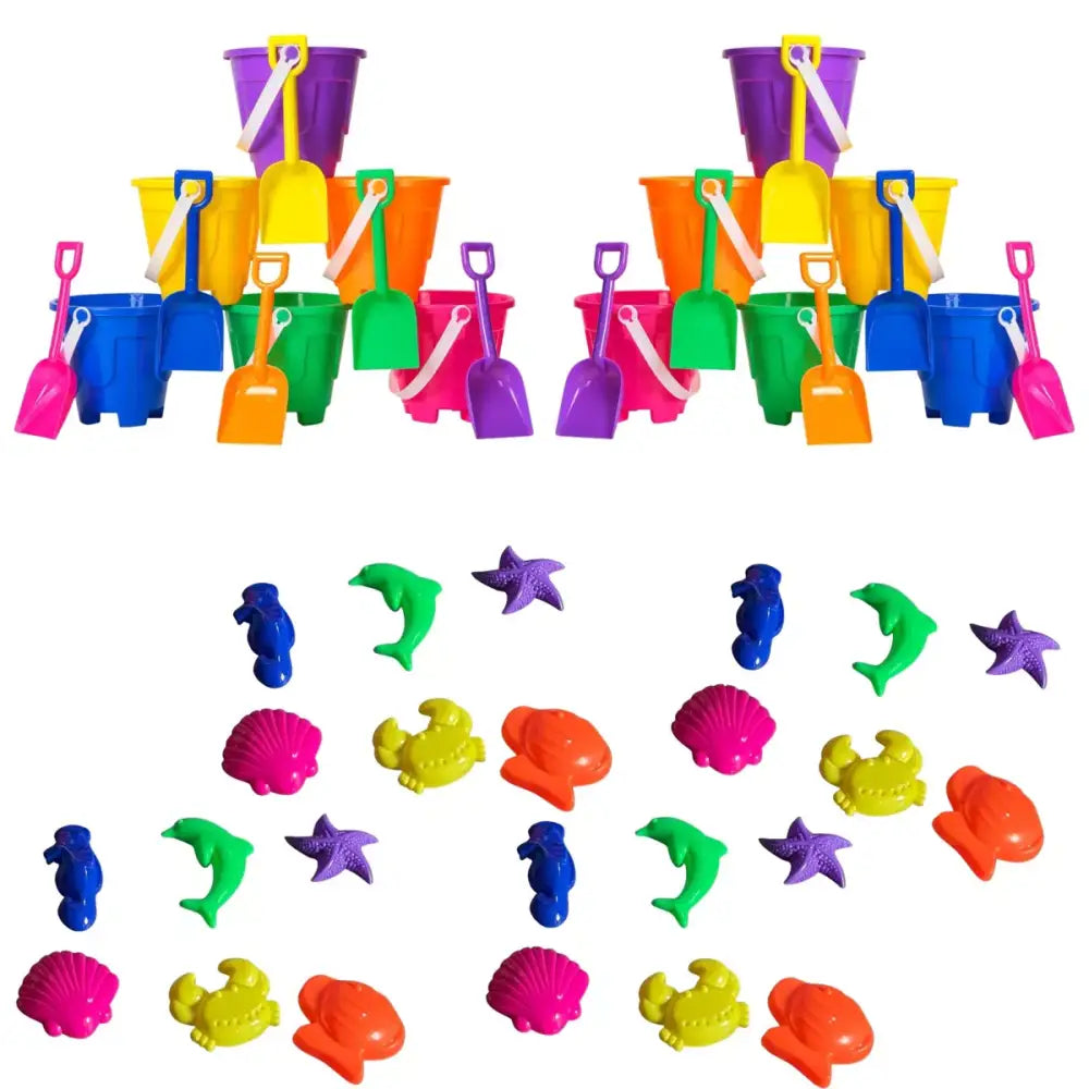 4EsNovelty 48-Piece Beach Toys Set- 12 Buckets, 12 Shovels, and 24 Intricate Sand Molds