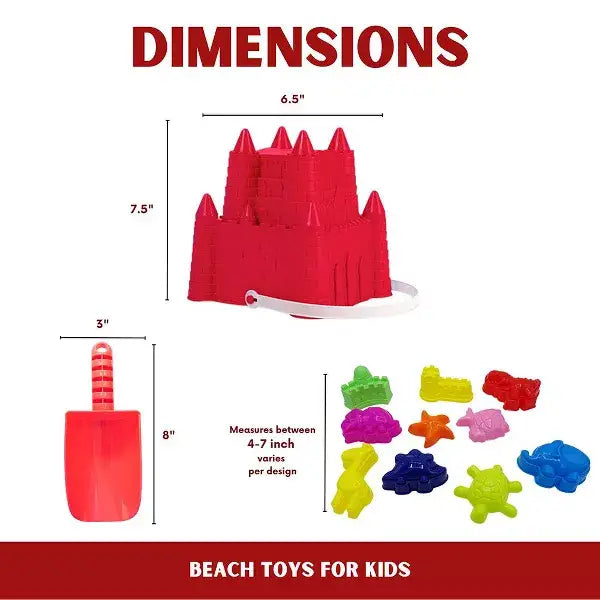 4E's Novelty 13 Beach Sand Toys for Kids โ Sand Castle Bucket with Shovel & Large Molds, Includes Mesh Beach Bag for Toddlers, Perfect for Kids 3-10