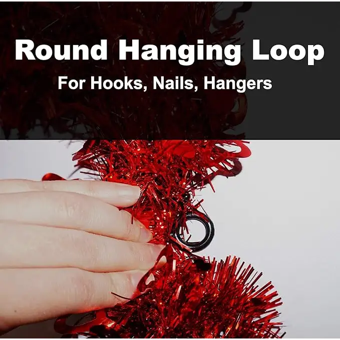 4E’s Novelty 14” Valentines Tinsel Wreath – Red Heart Design for Front Door & Romantic Decor