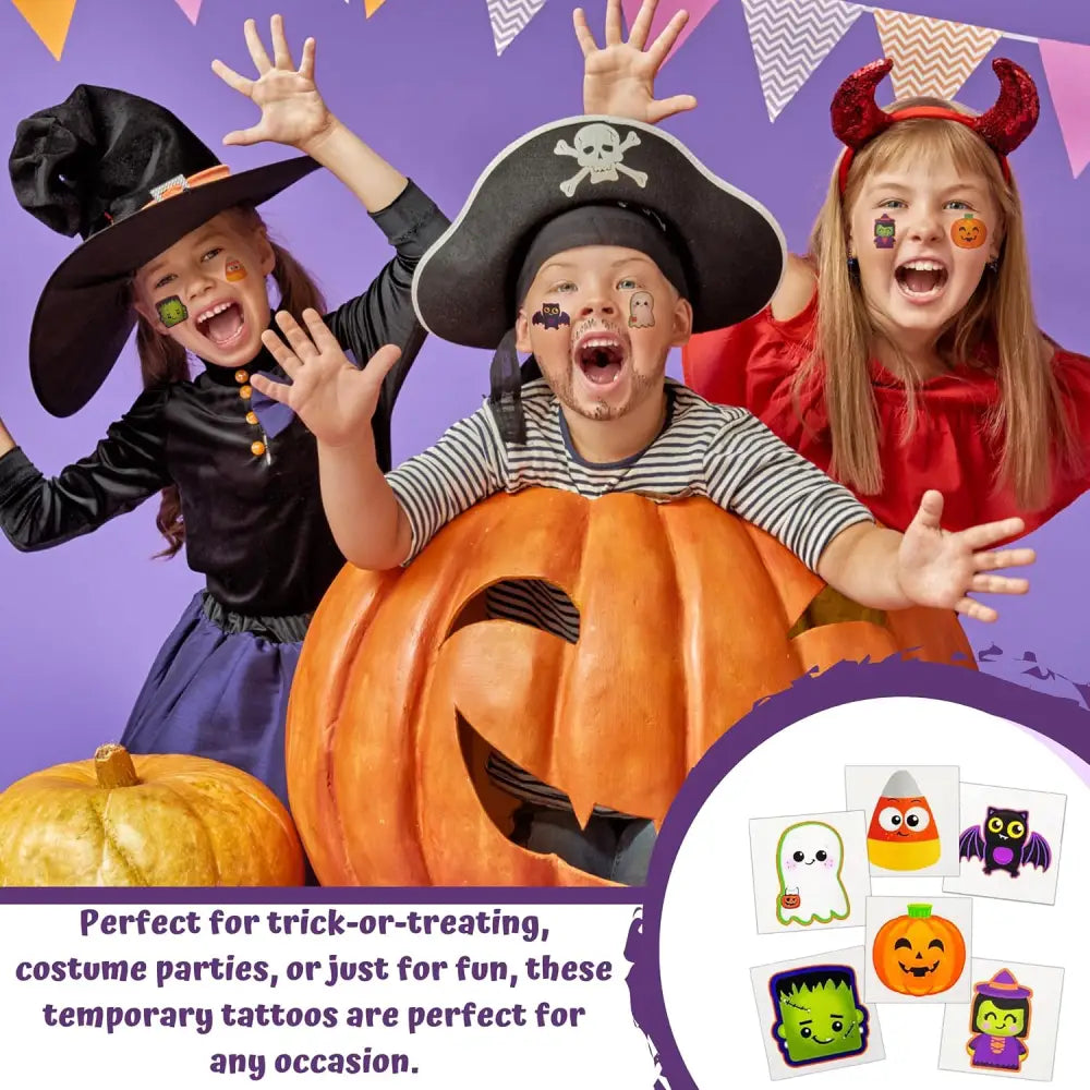 4E’s Novelty 144 Halloween Tattoos for Kids – 2’’ Non-Toxic Pre-Cut Temporary Tattoos Goodie Bag Fillers - Arts & Crafts