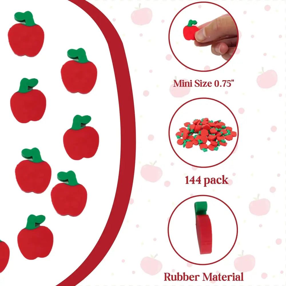 4Eโs Novelty 144 Mini Apple Erasers: Perfect for Classroom Math Manipulatives Welcome Back to School Gifts Teacher