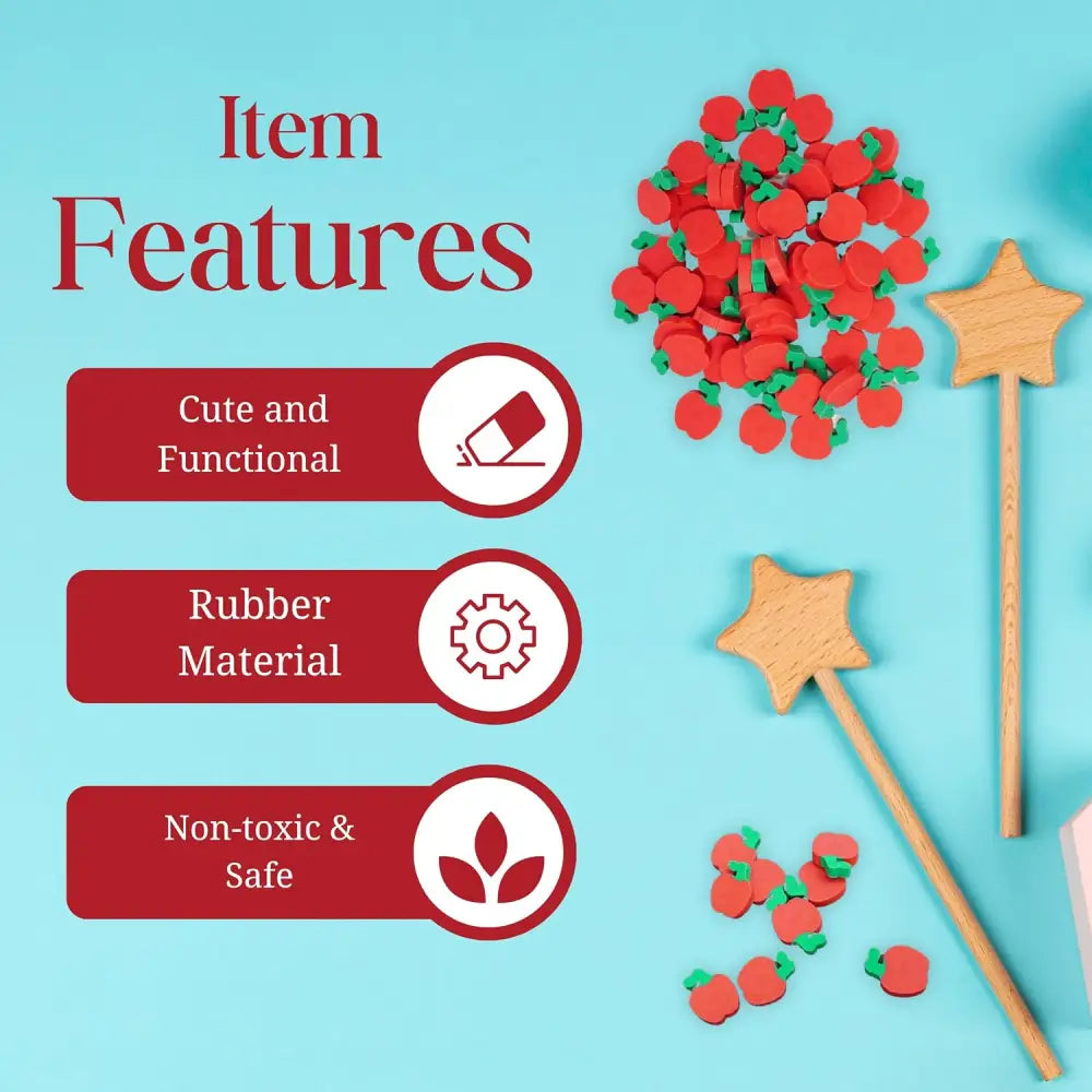 4Eโs Novelty 144 Mini Apple Erasers: Perfect for Classroom Math Manipulatives Welcome Back to School Gifts Teacher