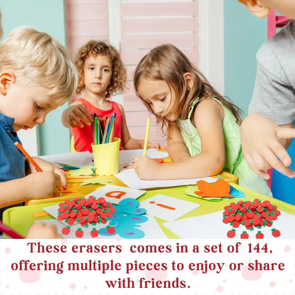 4Eโs Novelty 144 Mini Apple Erasers: Perfect for Classroom Math Manipulatives Welcome Back to School Gifts Teacher