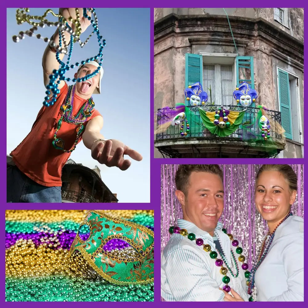 4E’s Novelty 144-Pack Mardi Gras Bead Necklaces – 33’’ Long 7mm Thick Party Favors