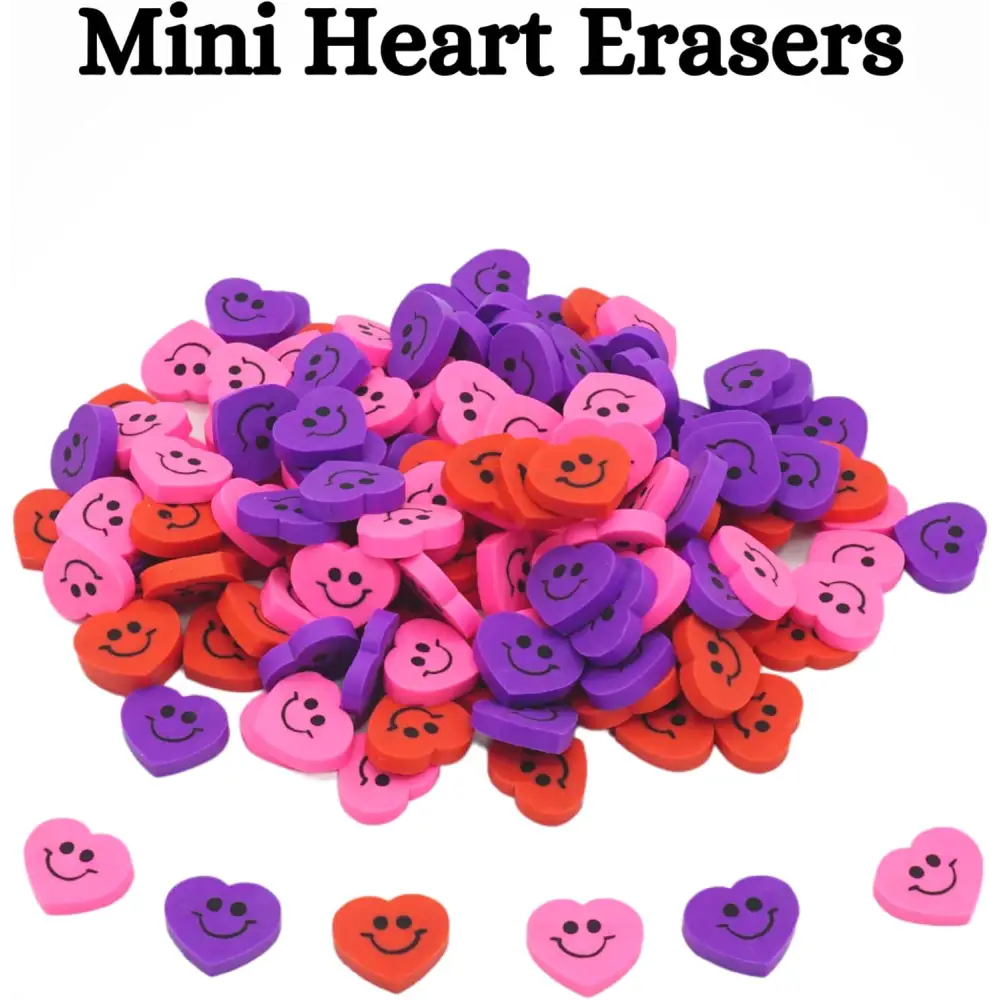 4E’s Novelty 144-Pack Mini Heart Erasers – Candy Alternative Valentine Party Favors for Kids