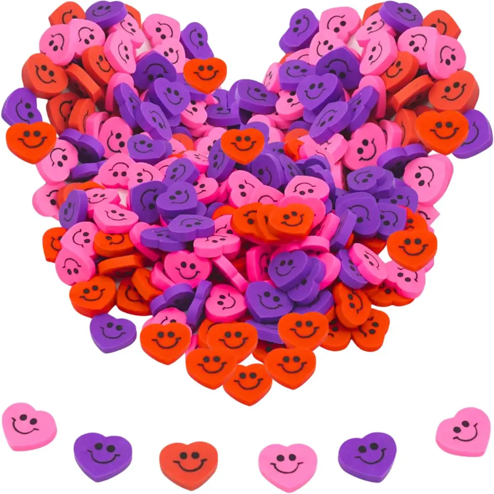 4E’s Novelty 144-Pack Mini Heart Erasers – Candy Alternative Valentine Party Favors for Kids