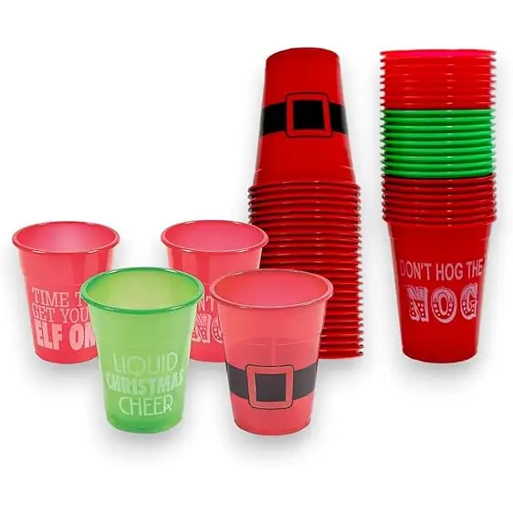 4E’s Novelty 16 oz Christmas Cups for Party - 50 Pack Christmas Party Disposable Plastic Cups with Santa & Humorous