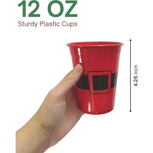 4E’s Novelty 16 oz Christmas Cups for Party - 50 Pack Christmas Party Disposable Plastic Cups with Santa & Humorous
