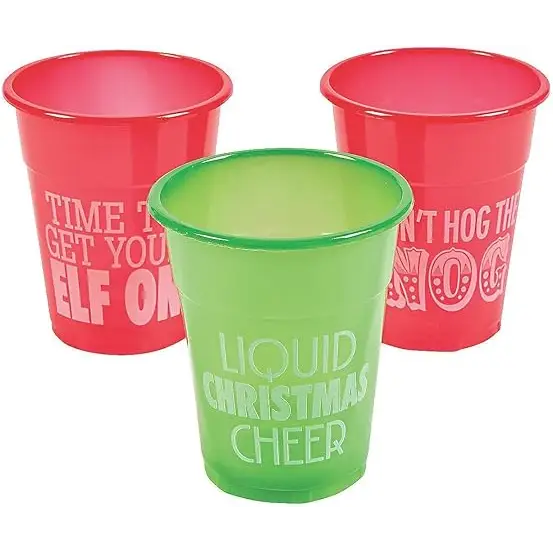 4E’s Novelty 16 oz Christmas Cups for Party - 50 Pack Christmas Party Disposable Plastic Cups with Santa & Humorous