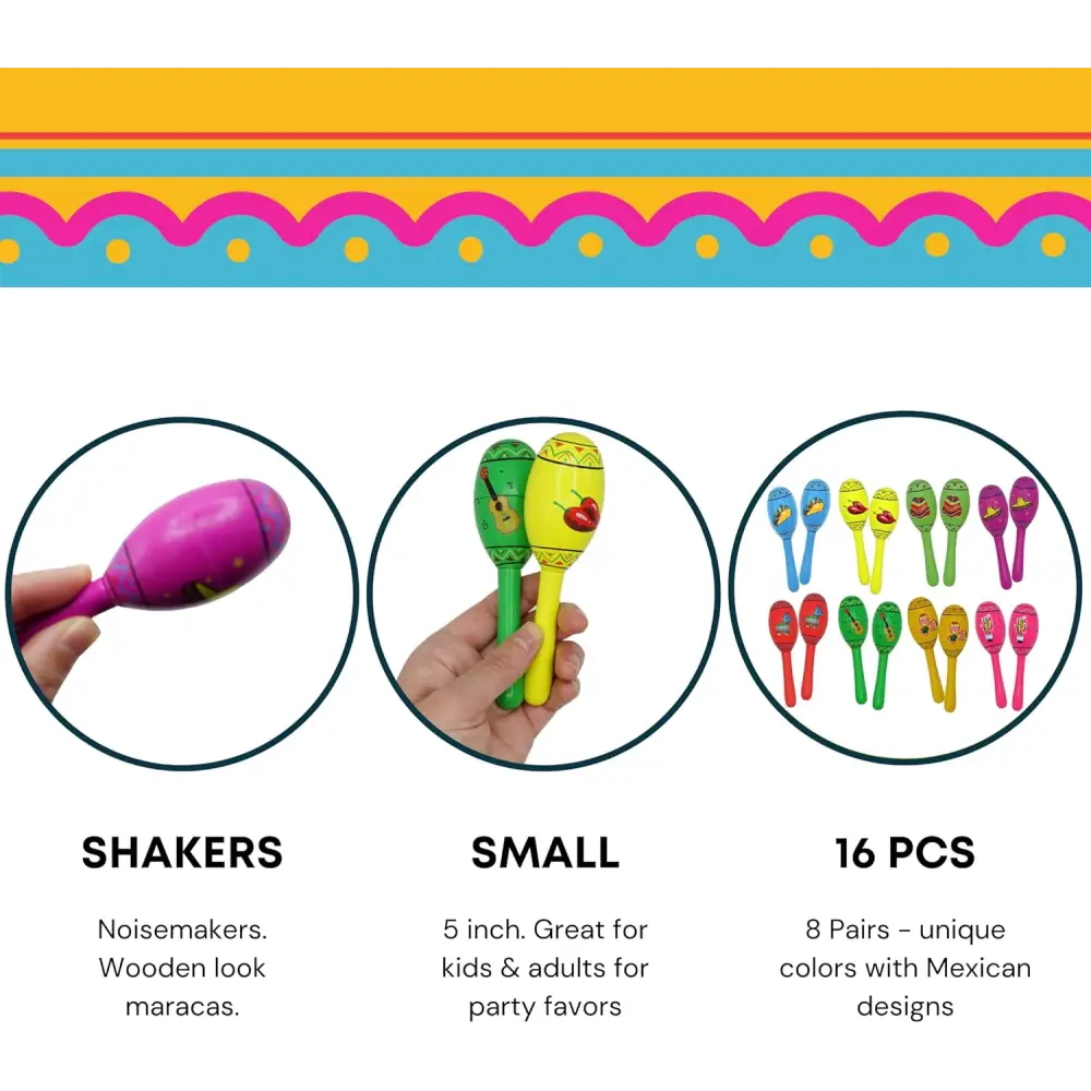 4E’s Novelty 16 Pcs Wooden Mini Maracas – Vibrant Party Favors for Kids & Adults Perfect for Any Celebration