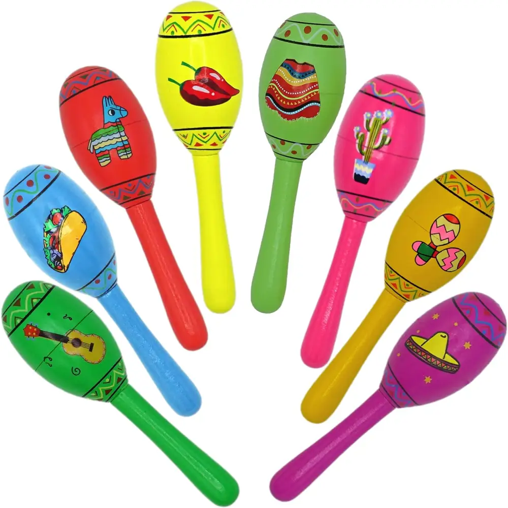 4E’s Novelty 16 Pcs Wooden Mini Maracas – Vibrant Party Favors for Kids & Adults Perfect for Any Celebration