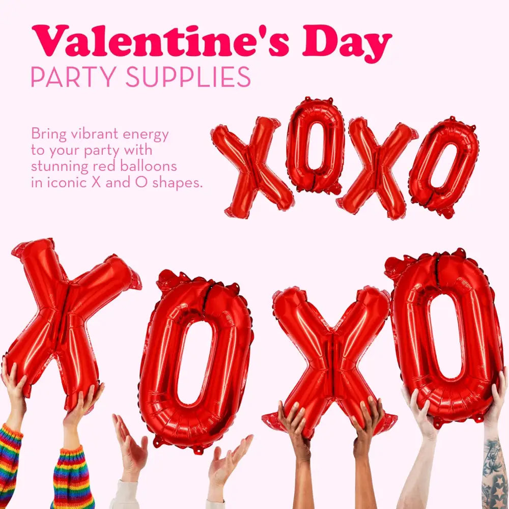 4E’s Novelty 16” XOXO Balloons – Red Foil Valentine Party Balloons with Ribbon & Straw Included