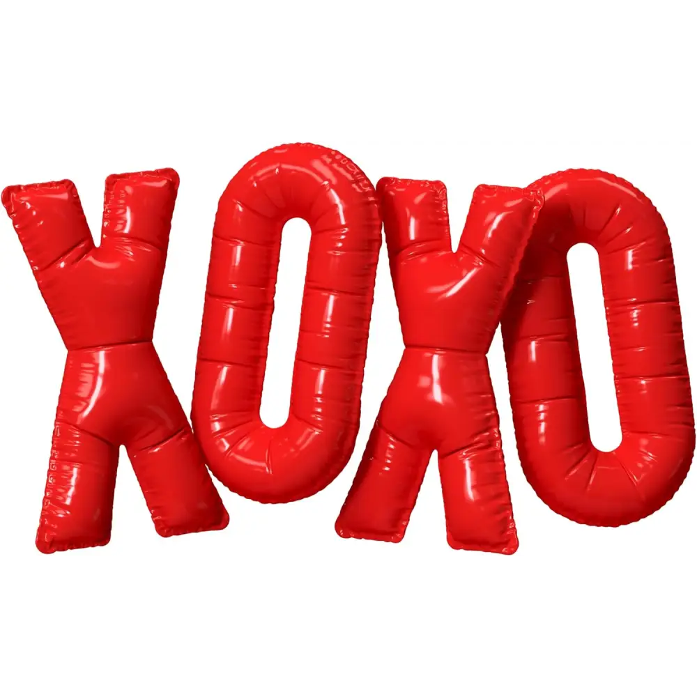 4E’s Novelty 16” XOXO Balloons – Red Foil Valentine Party Balloons with Ribbon & Straw Included