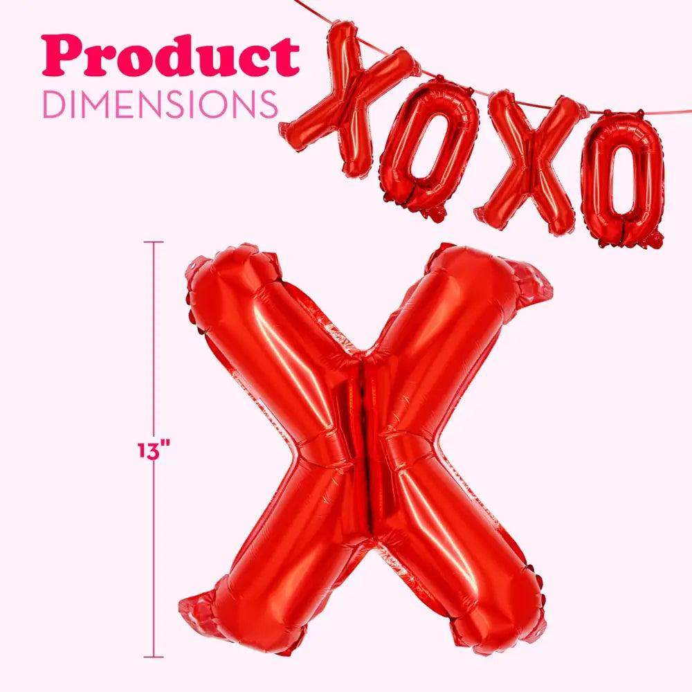 4E’s Novelty 16” XOXO Balloons – Red Foil Valentine Party Balloons with Ribbon & Straw Included